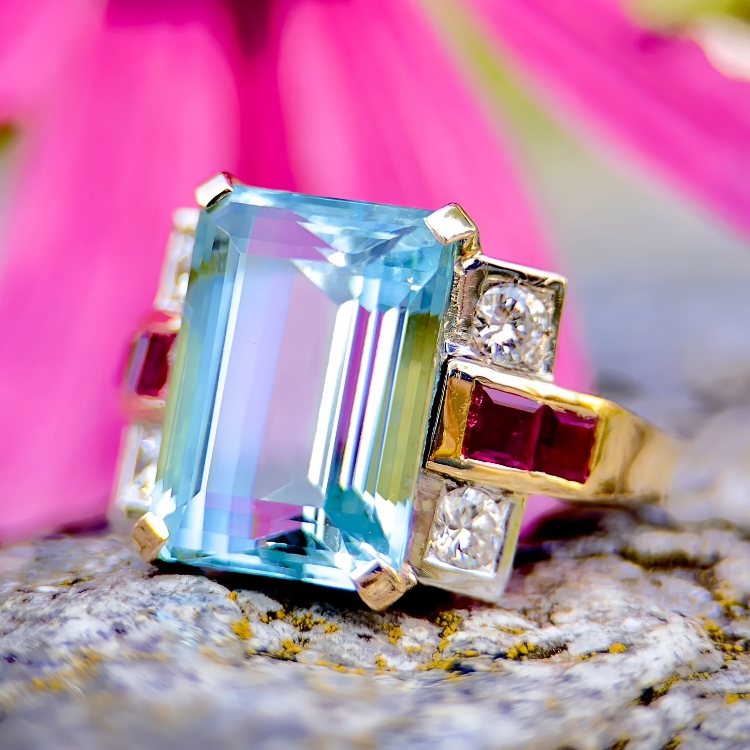 18K Gold-Plated Square Synthetic Zirconia Vintage Wedding Ring